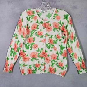 Autumn Cashmere Cardigan Womens M Ivory Pink Floral Sweater Cottagecore Coquette